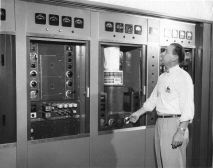 Charlie Abel at RCA transmitter, circa 1955. Click to load larger photo (60K)...